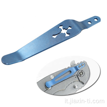 Clip posteriore pieghevole per coltello tascabile in titanio